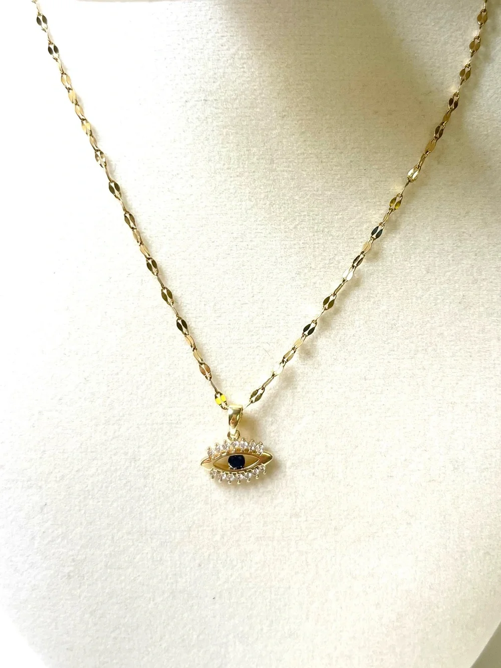 Gold Tone Evil Eye Rhinestone Pendant Necklace